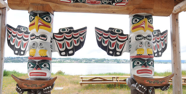 First nations totem poles, Quadra Island, British Columbia, Canada